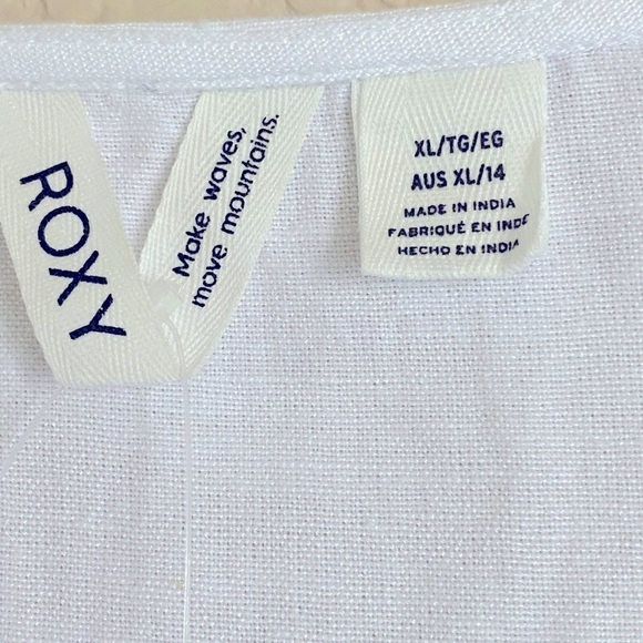ROXY Linen Short Sleeve Crop Top Linen Blend XL/TG/EG Snow White NWT - Picture 2 of 9